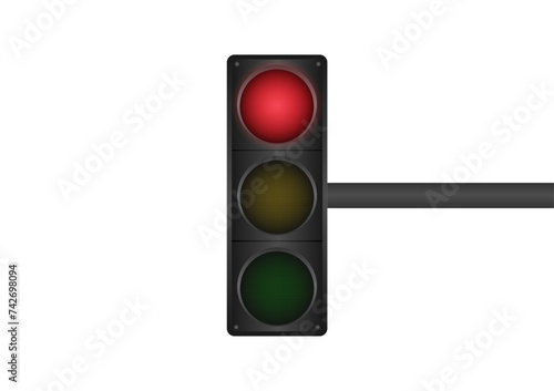 Traffic Light with Red Light. Vector Illustration Isolated on White Background. 