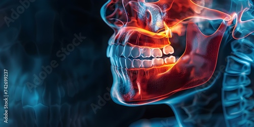 Digital Illustration of Temporomandibular Joint Dysfunction Displayed Uncomfortably. Concept Medical Illustration, Temporomandibular Joint Dysfunction, Painful Symptoms, Dental Anatomy photo