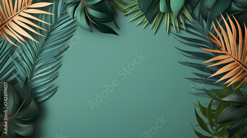 Palm plant border form, square plant frame with copy space