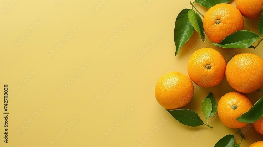 Minimalist orange and leaves background. Copy space. Space for text Minimalist orange and leaves background. Copy space. Space for text