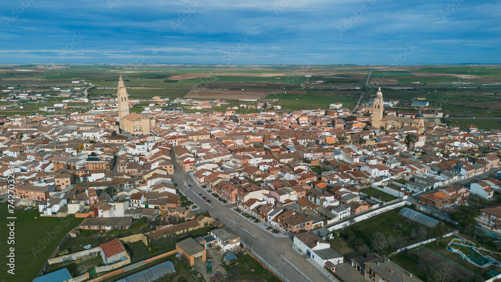 Panoramic aerial view of Alaejos, Valladolid, Spain