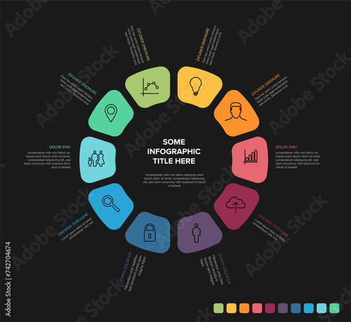 Vector dark rainbow color icon elements in circle multipurpose Infographic template