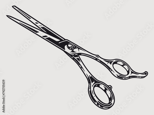 Barber scissors monochrome vintage label