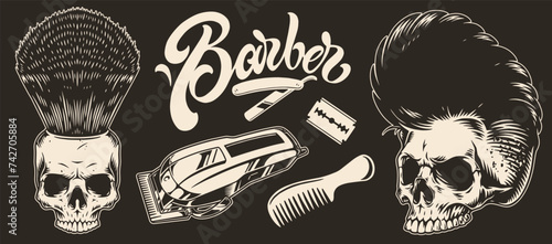Barber industry set logotypes monochrome