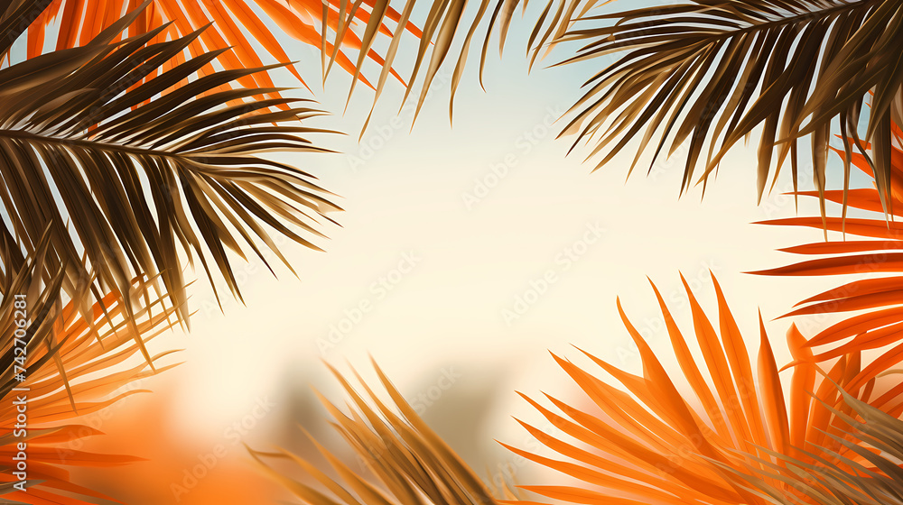 Palm plant border form, square plant frame with copy space
