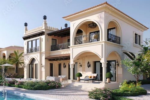 a beautiful old luxury traditional style villa architectural design © DailyLifeImages