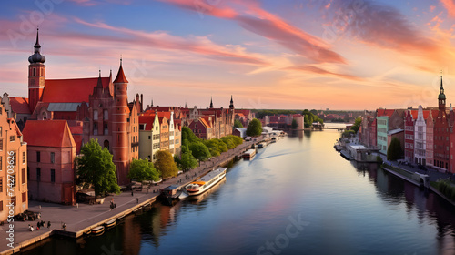 Gdansk Cityscape: A Spectacular Blend of Historic Beauty and Modernity under Mesmerizing Sunset