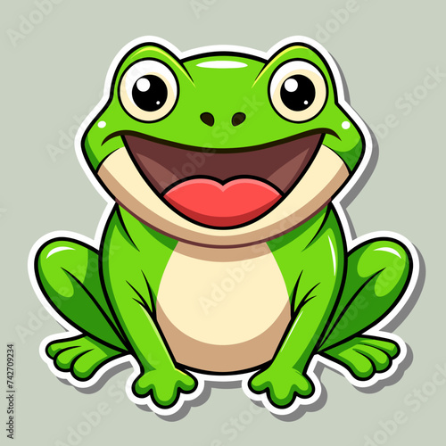 Happy Frog Sticker on White Background - Vector Illustration