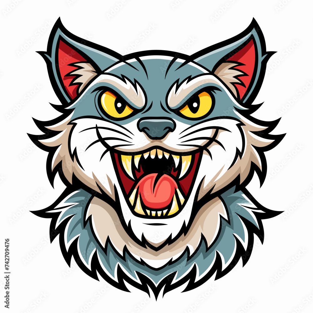 Fierce Cat Sticker: Combining Snarls with Joy in this Unique Vector Design