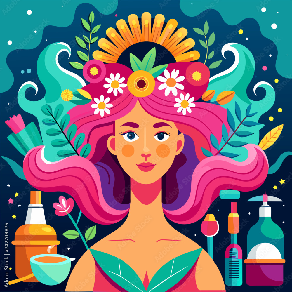 Beautiful girl hair spa illustration design