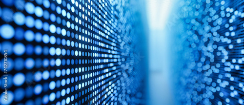Digital Binary Data Stream, Abstract Coding Matrix, Cyber Information Flow, Blue Technological Space