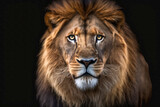 Portrait of a beautiful lion on dark background. Animal on black background. Generative AI