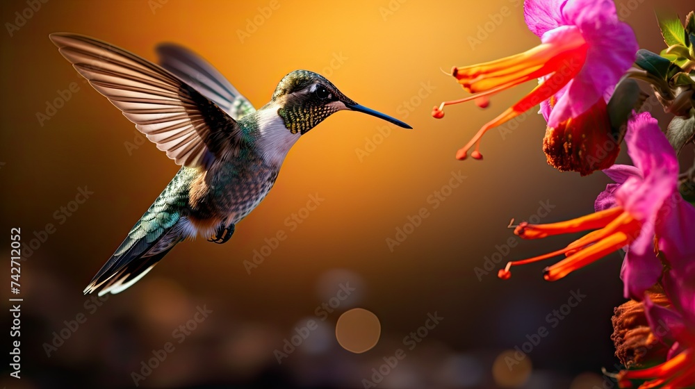 Fototapeta premium nectar annas hummingbird with flower