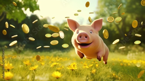 A pig running in the grass, suitable for farm or animal themes