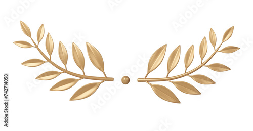 3d rendering golden laurel wreath divider. Trophy, award, champion victory concept photo