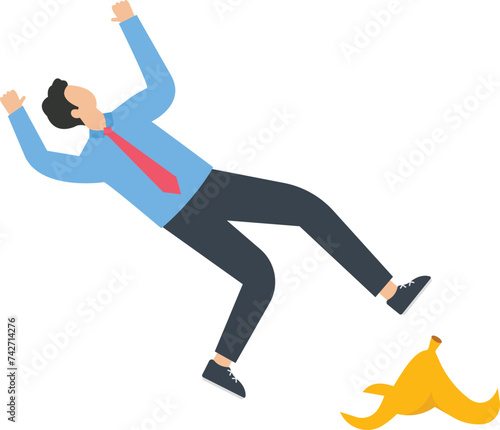 Merchant drops the banana peel for his companion to step on and fall, an evil and boring prank concept,

