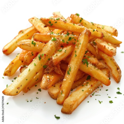 
fresh and crispy potato finger fries isolated on a white background