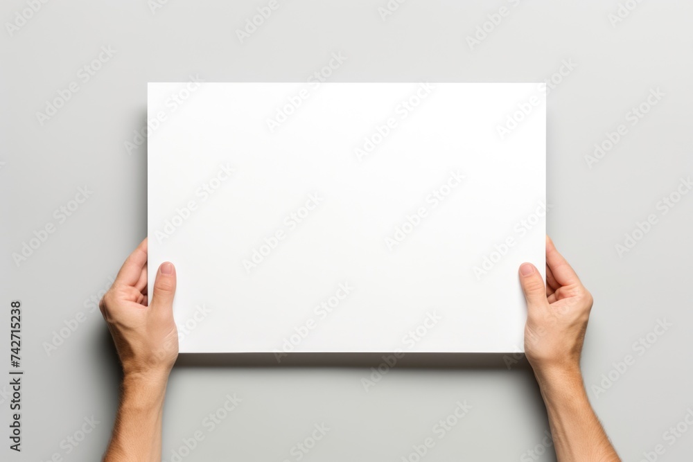 Person holding a white paper over their head, suitable for various concepts and designs Person holding a white paper over their head, suitable for various concepts and designs