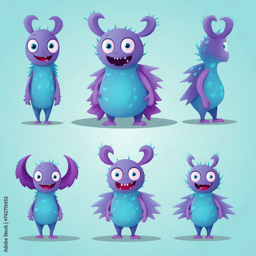 Concept design sheet of of cute cartoon monster character Concept design sheet of of cute cartoon monster character