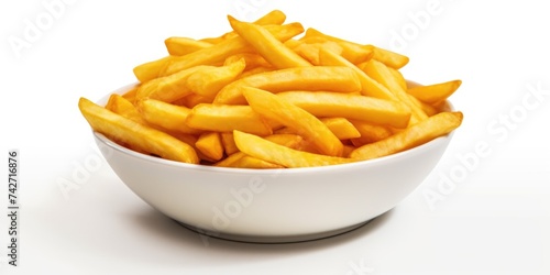 A bowl of delicious French fries on a clean white background. Perfect for food-related projects