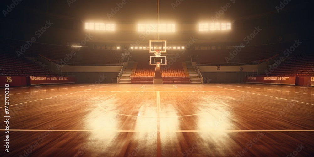 A basketball court with a hoop, suitable for sports and recreation concepts - obrazy, fototapety, plakaty 