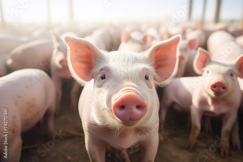 A group of pigs standing side by side. Suitable for farm animal concepts © Fotograf