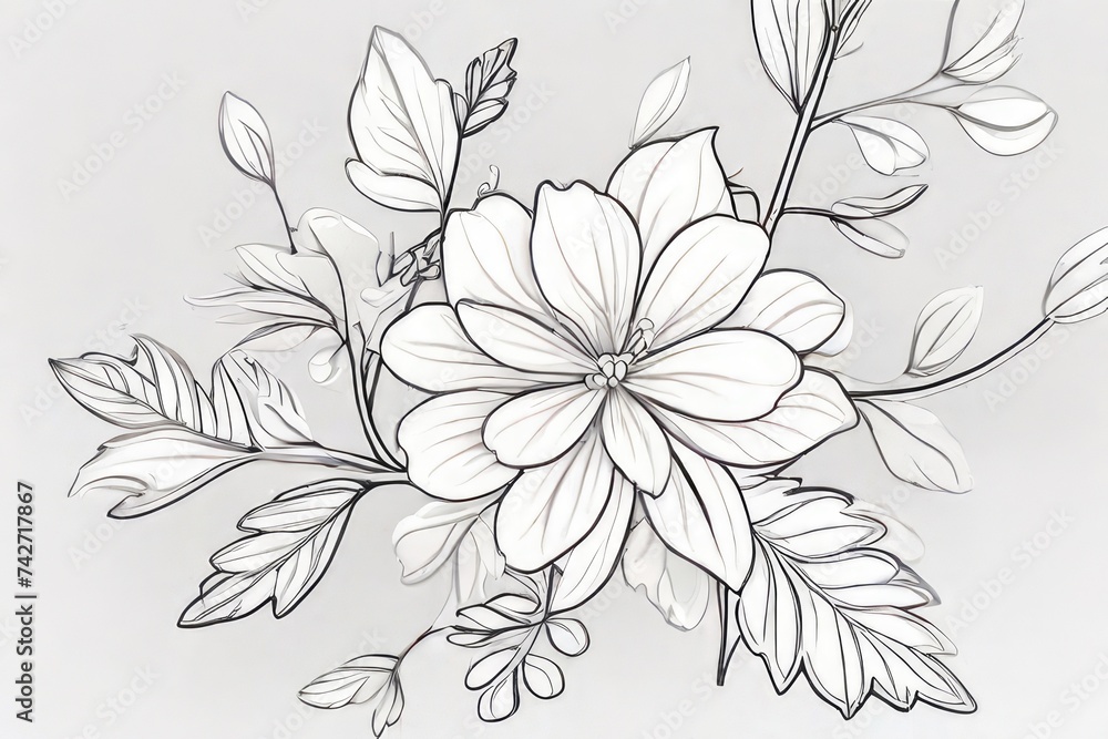 tree branch line floral hand-drawn sketch tree branch line floral hand-drawn sketch