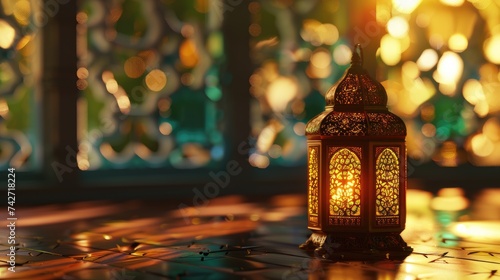 Lanterns in the interior of the mosque. Ramadan Kareem.