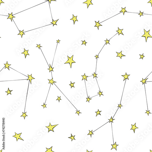 Vector seamless pattern of lines different constellations on white background. Astronomy, space texture, design. Star chart, map