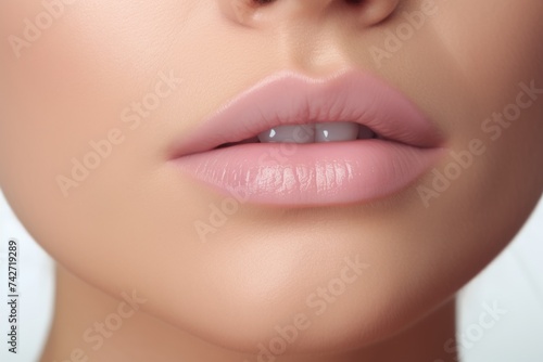 Close up of a woman s lips with pink lipstick  perfect for beauty and fashion-related projects