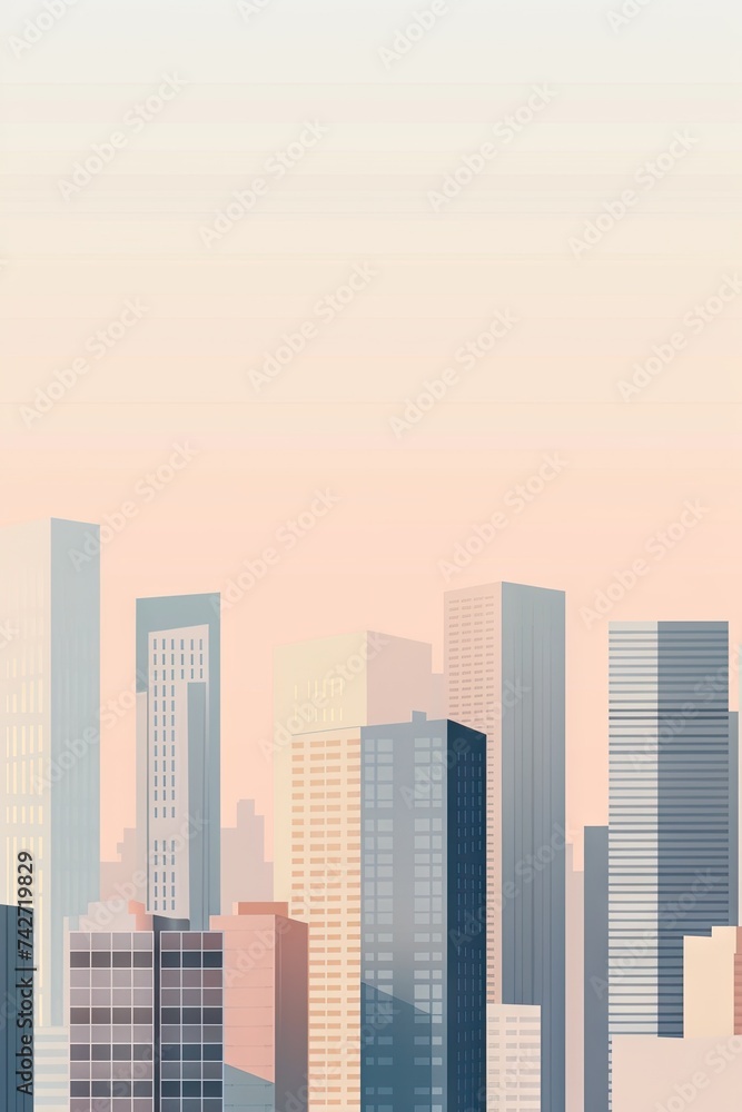 2d flat illustration abstract vector graphic design of a city skyline with modern high rise buildings