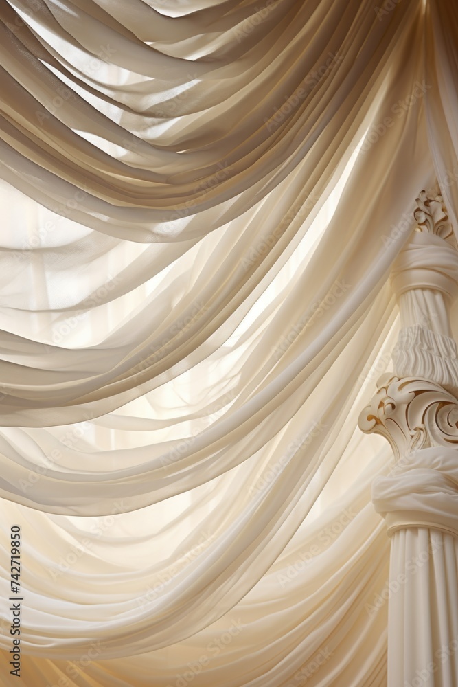 A room with white curtain and columns, suitable for interior design projects