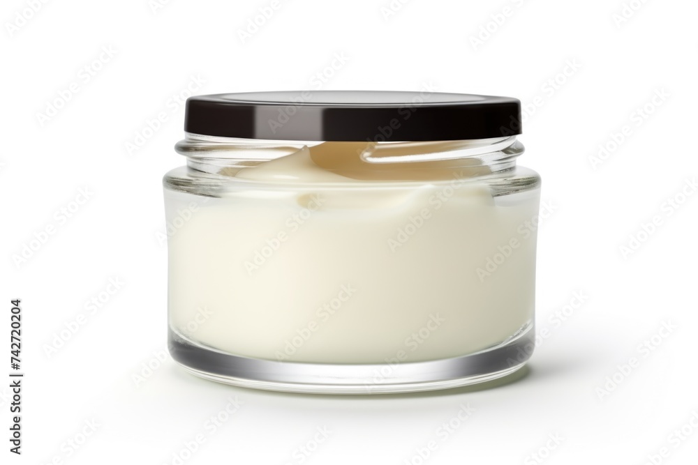 A jar of cream with a spoon sticking out. Suitable for beauty and skincare concepts A jar of cream with a spoon sticking out. Suitable for beauty and skincare concepts