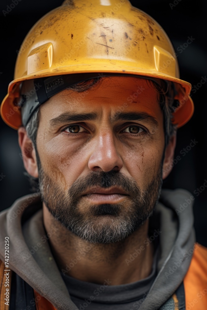 A construction worker wearing a hard hat, suitable for construction industry projects A construction worker wearing a hard hat, suitable for construction industry projects