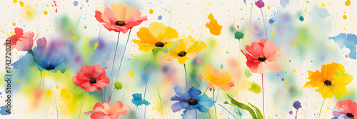 Watercolor drawing of flowers, bright background, ai generated