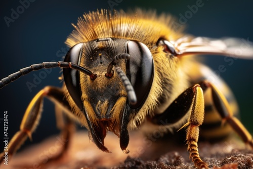 Detailed close up of a bee on a piece of wood, perfect for nature or wildlife projects
