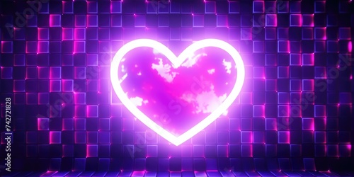 Neon heart sign glowing in dark room, perfect for romantic concepts