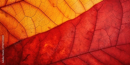 Detailed close up of a vibrant red and yellow leaf  perfect for nature backgrounds