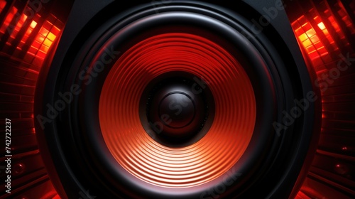 Close-up shot of a speaker with vibrant red lights, perfect for music events and parties