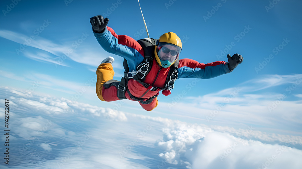 Skydiver in freefall high up in the air, generative ai