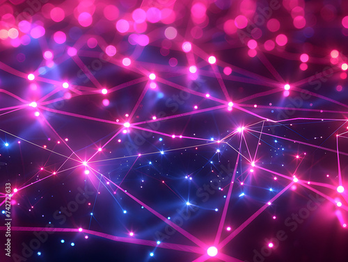 Digital illustration of interconnected lines and glowing nodes in vibrant pink and blue hues representing network connectivity.