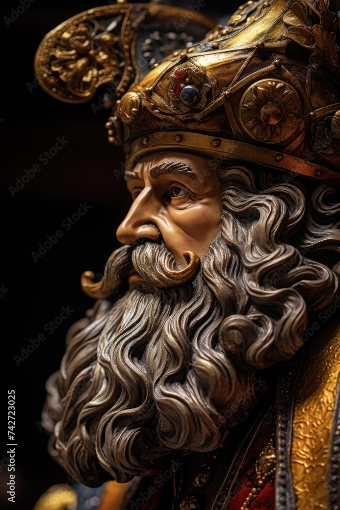 Statue of a man wearing a crown, suitable for historical or royal themes Statue of a man wearing a crown, suitable for historical or royal themes