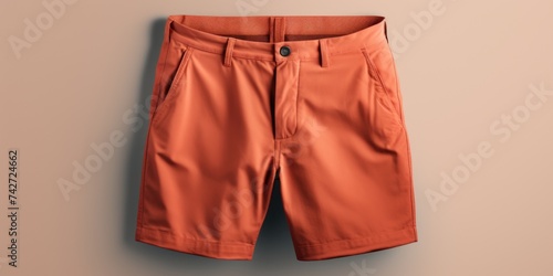 Orange shorts hanging on a wall, perfect for clothing store promotions photo