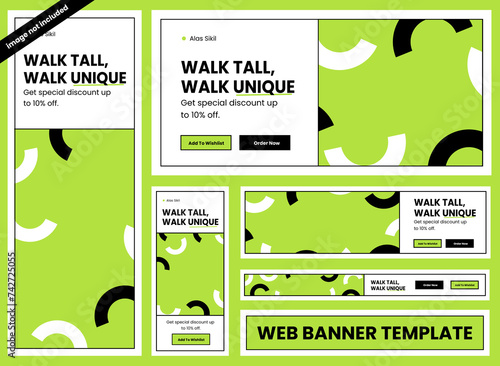 set of modern web banners of standard size. Gradient green. Business ad banner. Vertical, horizontal and square template.