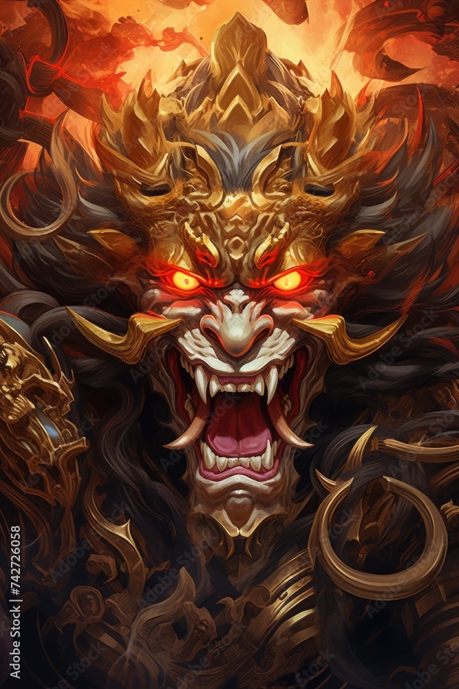A digital painting of a menacing demon with glowing red eyes. Perfect for Halloween themes A digital painting of a menacing demon with glowing red eyes. Perfect for Halloween themes