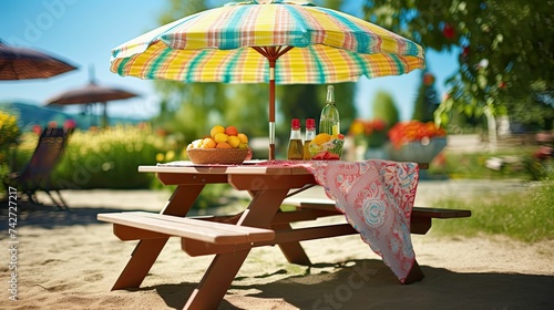 garden picnic table with umbrell photo