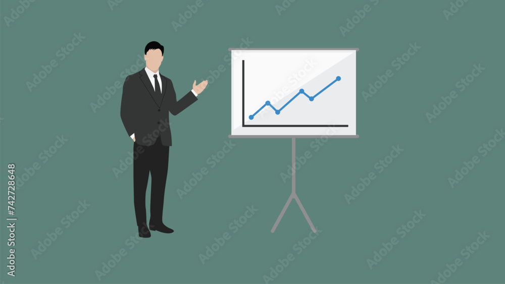 Illustration of businessman delivering a presentation with graph Illustration of businessman delivering a presentation with graph