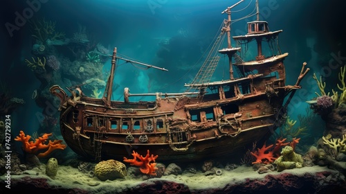 ocean underwater pirate ship photo