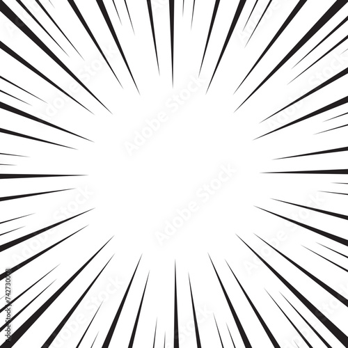 Comic burst background. Halftone effect. Abstract radial, convergent lines. Explosion, radiation, zoom, visual effect. Sun or star rays for Comic Books in pop art style. 