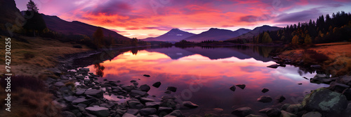 Magical Sunset over Pristine Lake amidst the Majestic Mountains: A Captivating Symphony of Nature © Lottie